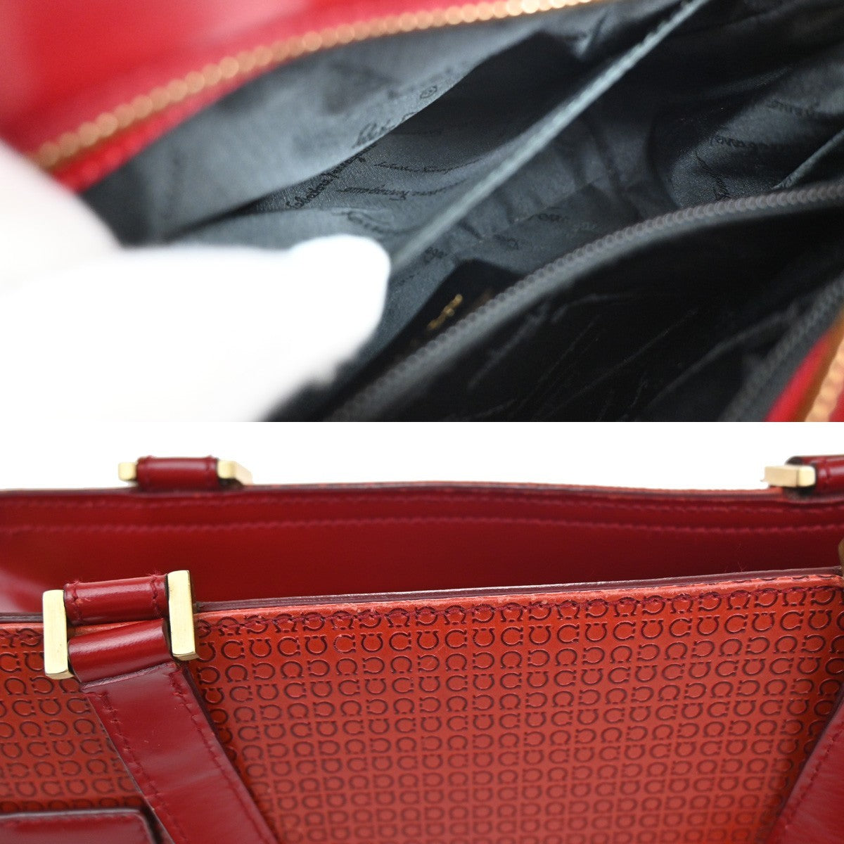 SALVATORE FERRAGAMO Logo Gancini Hand Bag Leather Red GHW Italy  66KA625