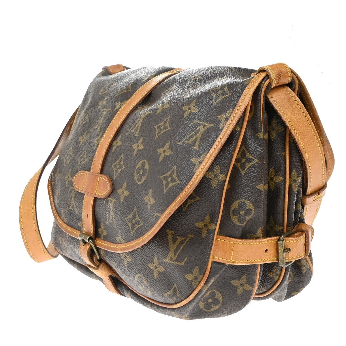 LOUIS VUITTON Logo Saumur 30 Shoulder Bag Monogram Leather Brown M42256 18KC786
