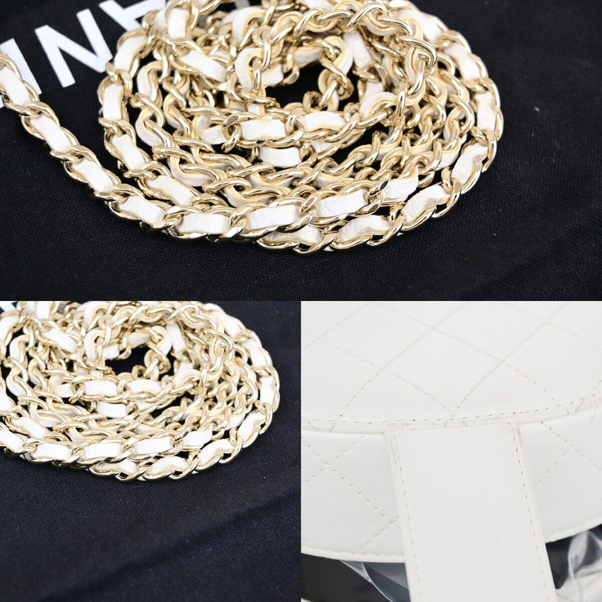CHANEL CC Logo chain Shoulder Vanity Bag Matelasse Leather White GHW 645RF147