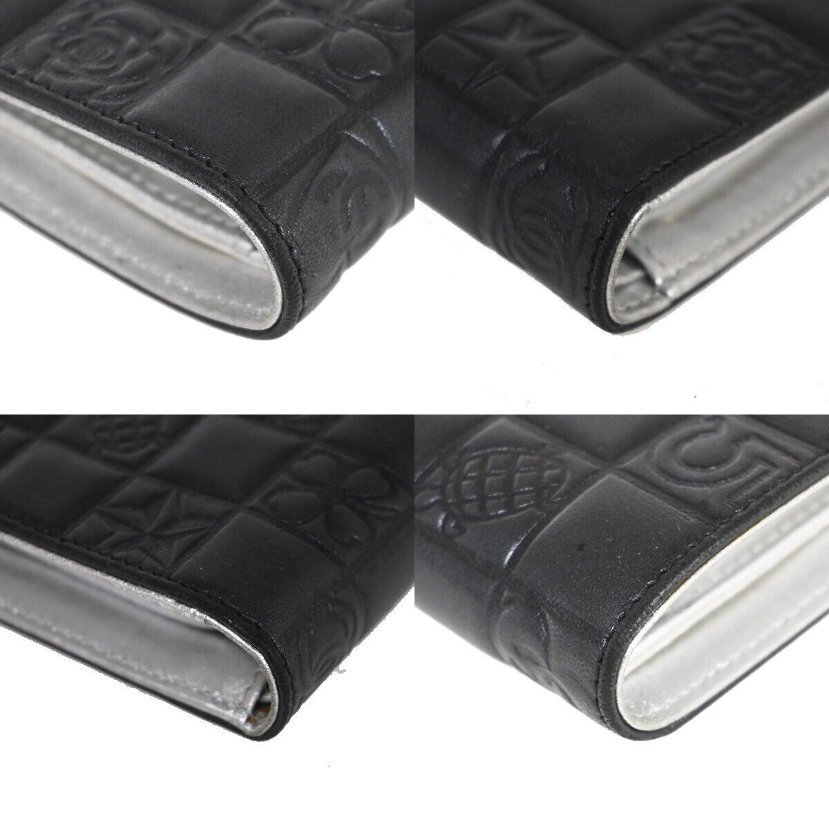 CHANEL CC Logo Icon Long Bifold Wallet Purse Leather Black SHW Italy 82RJ306