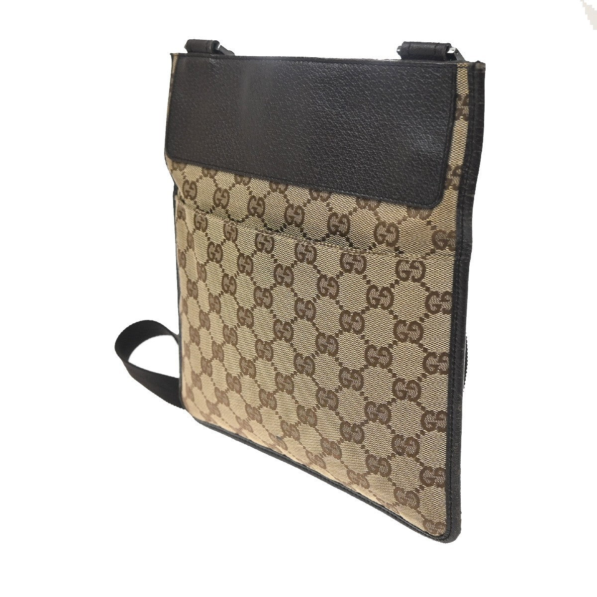 GUCCI Logo GG Pattern Crossbody shoulder Bag Canvas Leather Brown SHW 65TA591