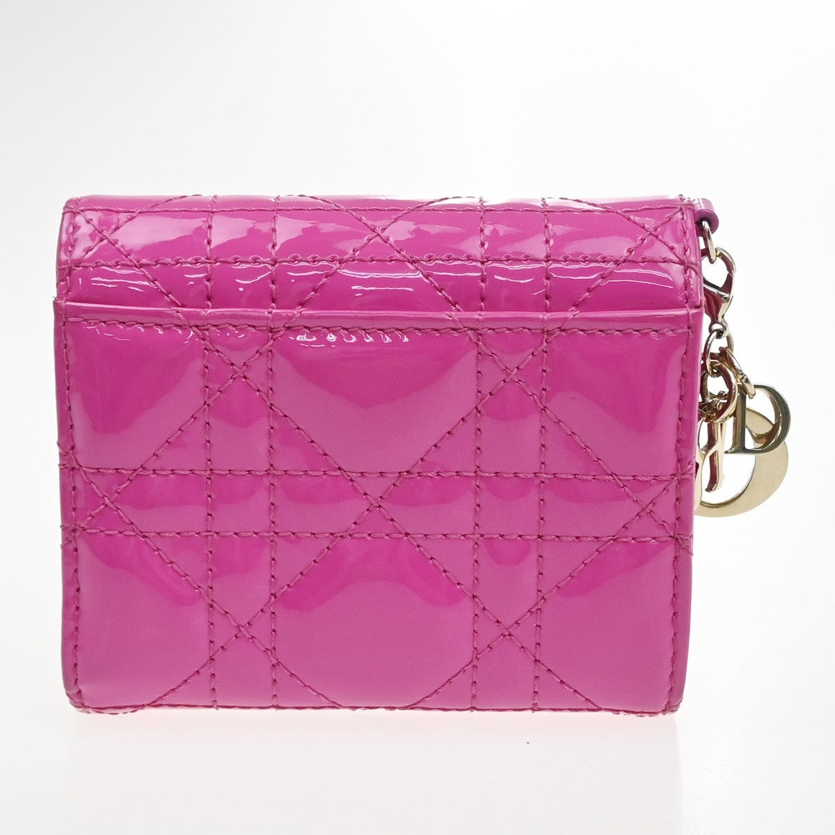 CHRISTIAN DIOR Lotus Cannage Compact Trifold Wallet Patent Leather Pink 30YJ112