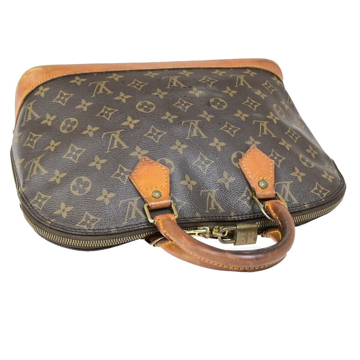 LOUIS VUITTON LV Logo Alma Hand Bag Monogram Leather Brown U.S.A. M51130 36FB182