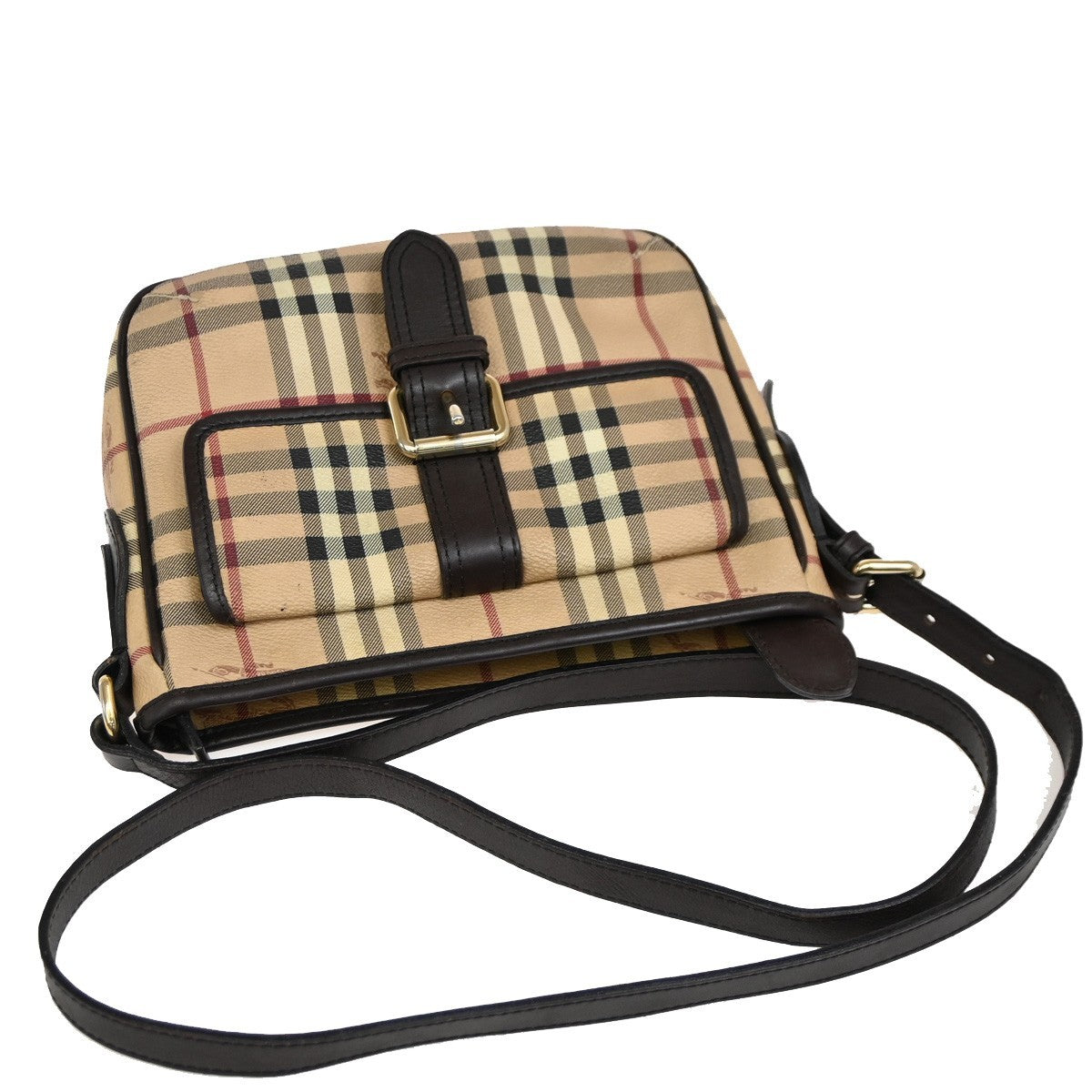 BURBERRY Logo Nova Check Shoulder Bag PVC Leather Beige Black GHW Italy 32DA066