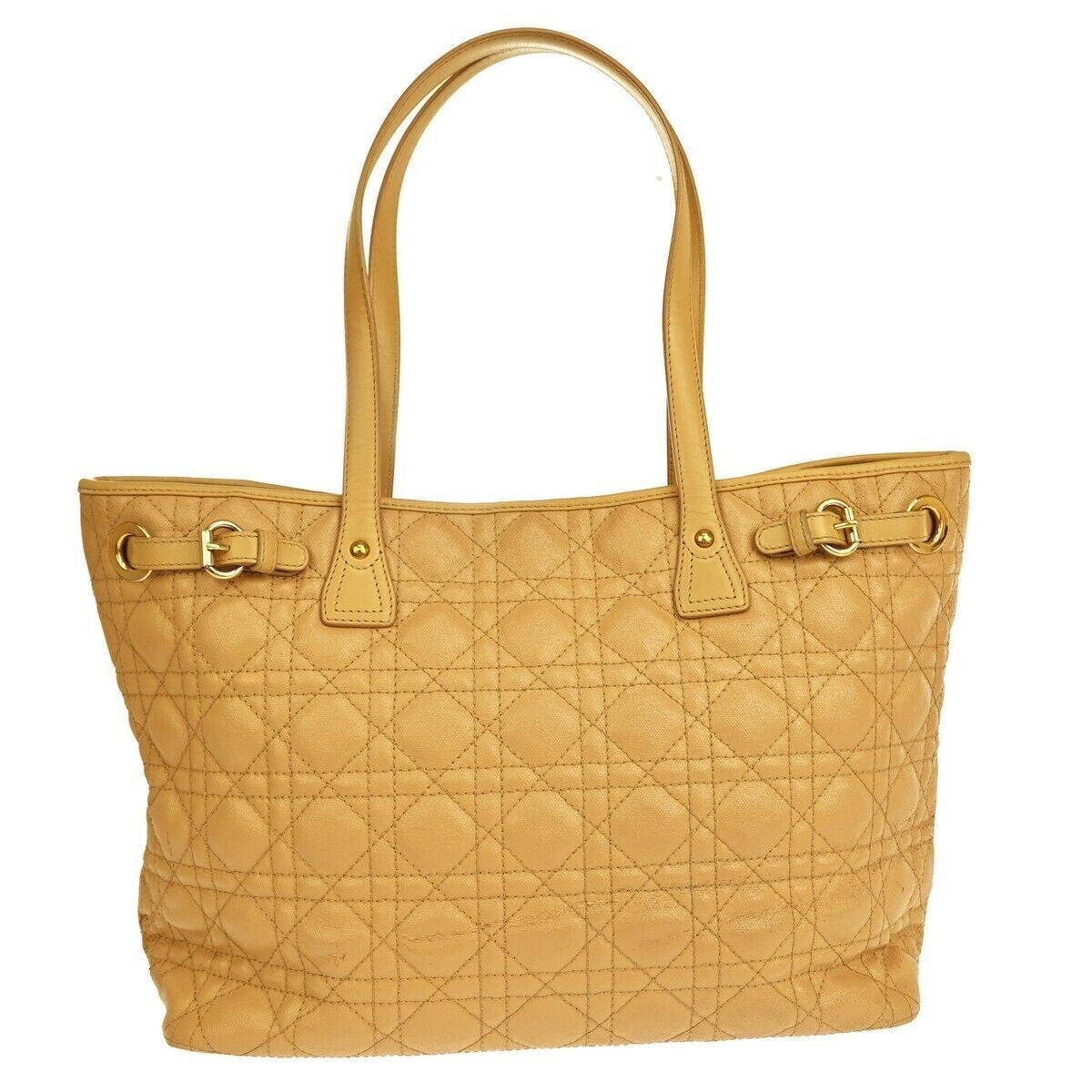 CHRISTIAN DIOR Panarea Cannage Tote Shoulder Bag Coating Canvas Leather 76RH100