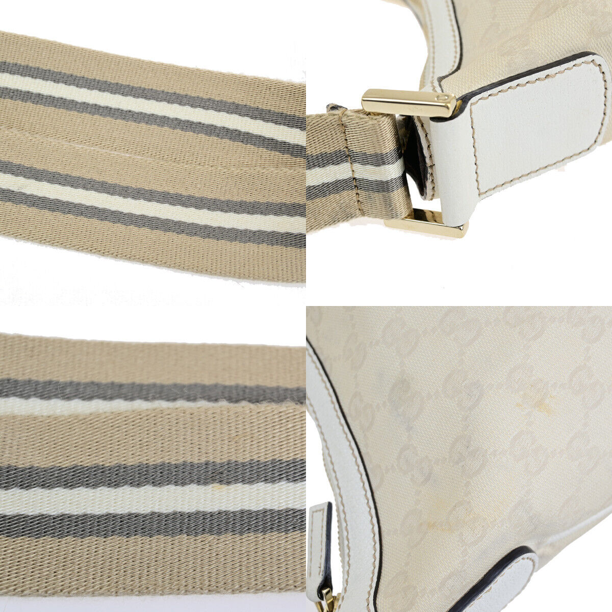 GUCCI Logo Sherry GG Pattern Shoulder Bag Canvas Leather Beige GHW 36YG781