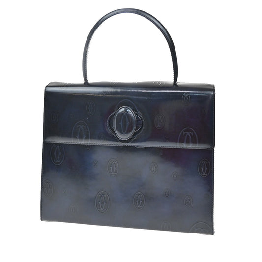 CARTIER Logo Birthday Hand Bag Patent Leather Navy Blue France 89EF036