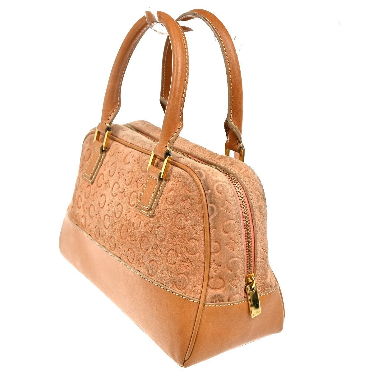 CELINE Logo C Macadam Pattern Hand Bag Suede Leather Orange Brown Italy 68MA192
