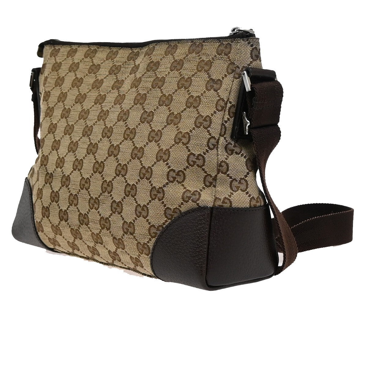 GUCCI Logo GG Pattern Crossbody Shoulder Bag Canvas Leather Brown SHW 36EE292