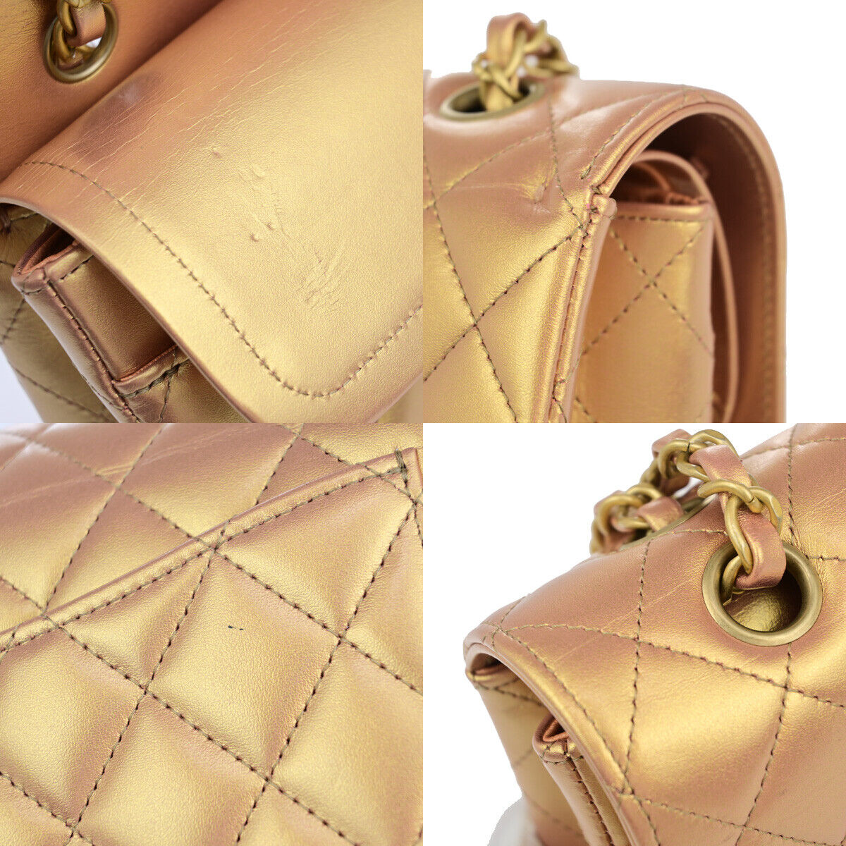 CHANEL CC Matelasse 25 Double Flap Chain Shoulder Bag Leather Pink Gold 401RK683