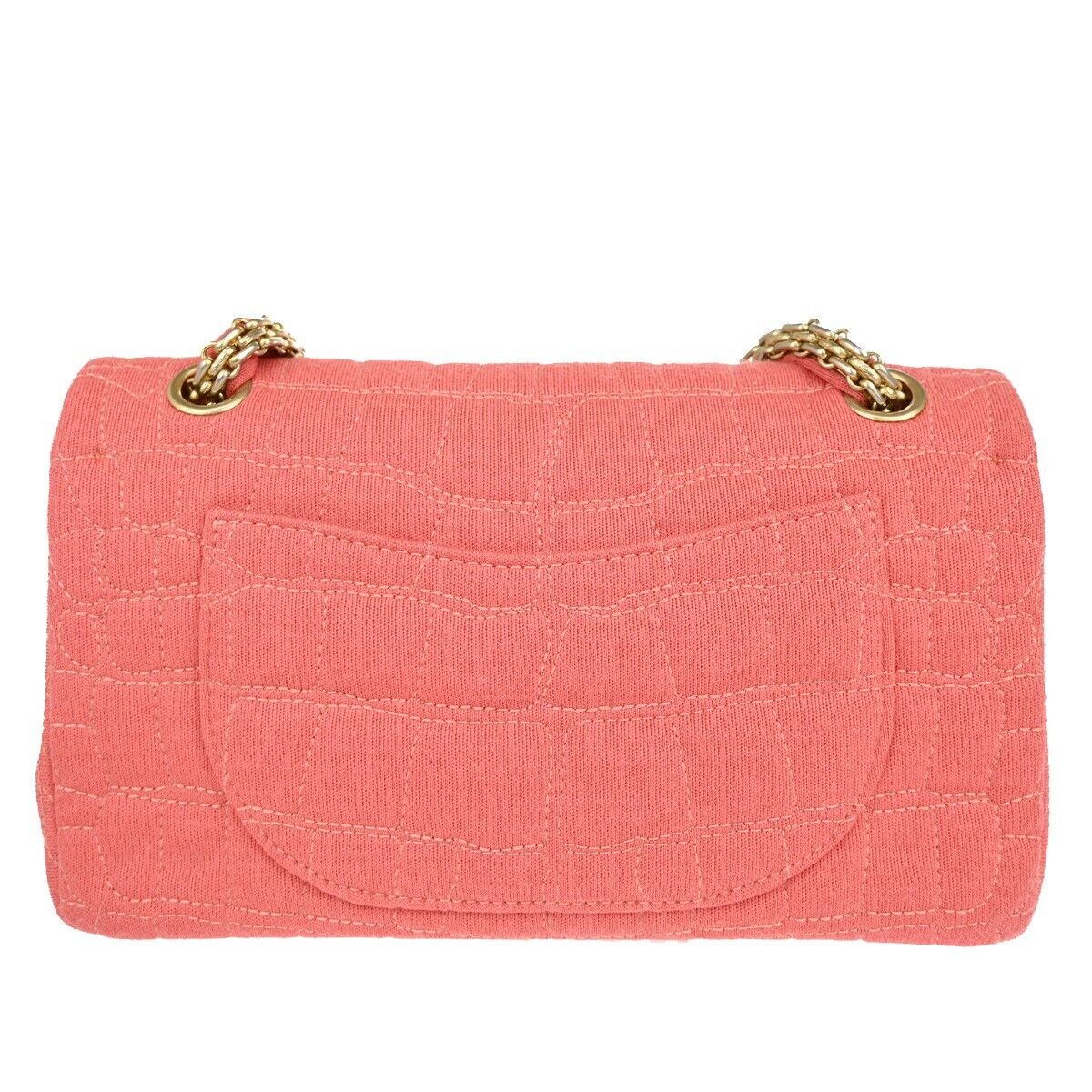 CHANEL Logo 2.55 Double Flap Chain Shoulder Bag Canvas Leather Pink GHW 314RJ738