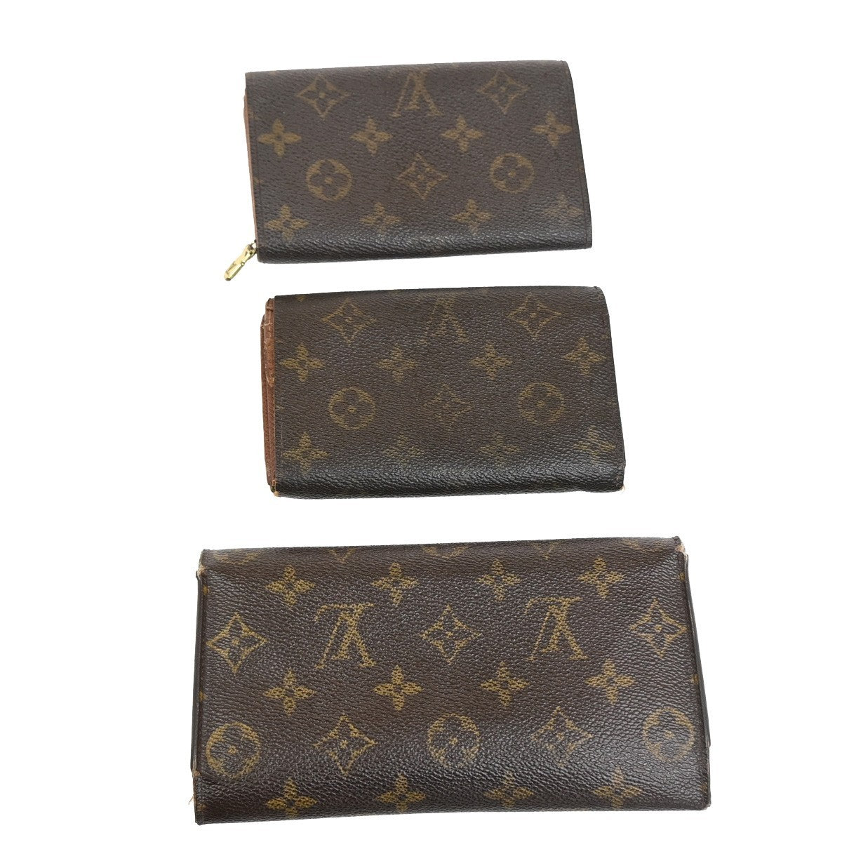 LOUIS VUITTON 3 Set Bifold Trifold Wallet Purse Monogram Leather Brown 63KC964