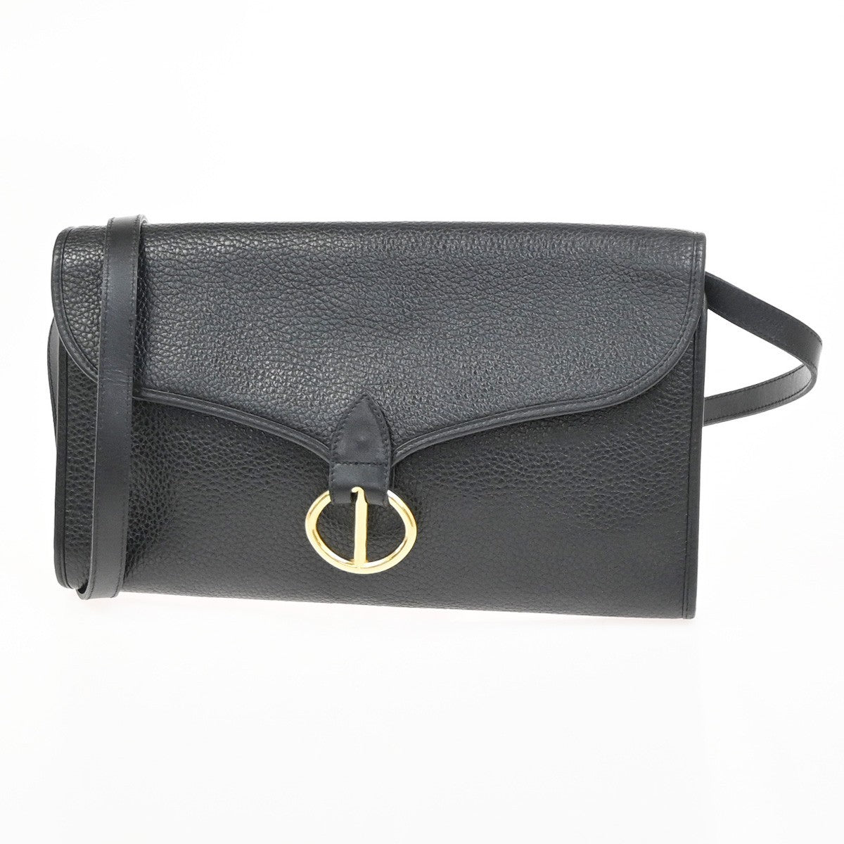 CHRISTIAN DIOR Logo 2Way Shoulder Clutch Bag Leather Black GHW  France 31YH907