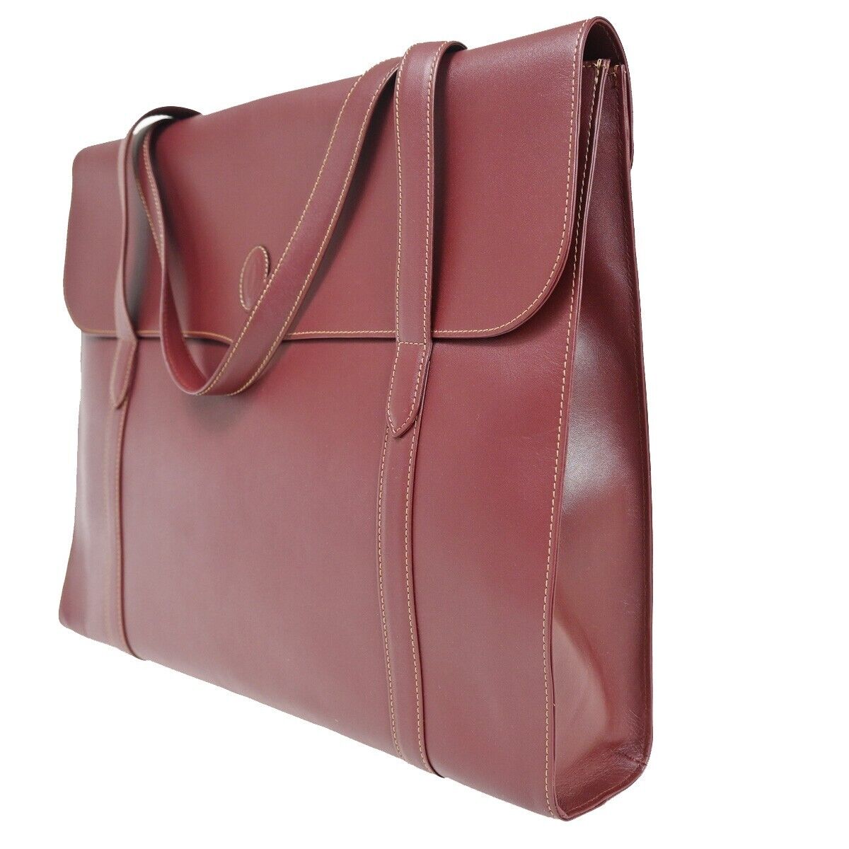 CARTIER 2C Logo Shoulder Tote Bag Leather Bordeaux Gold Made in Italy 69HB818