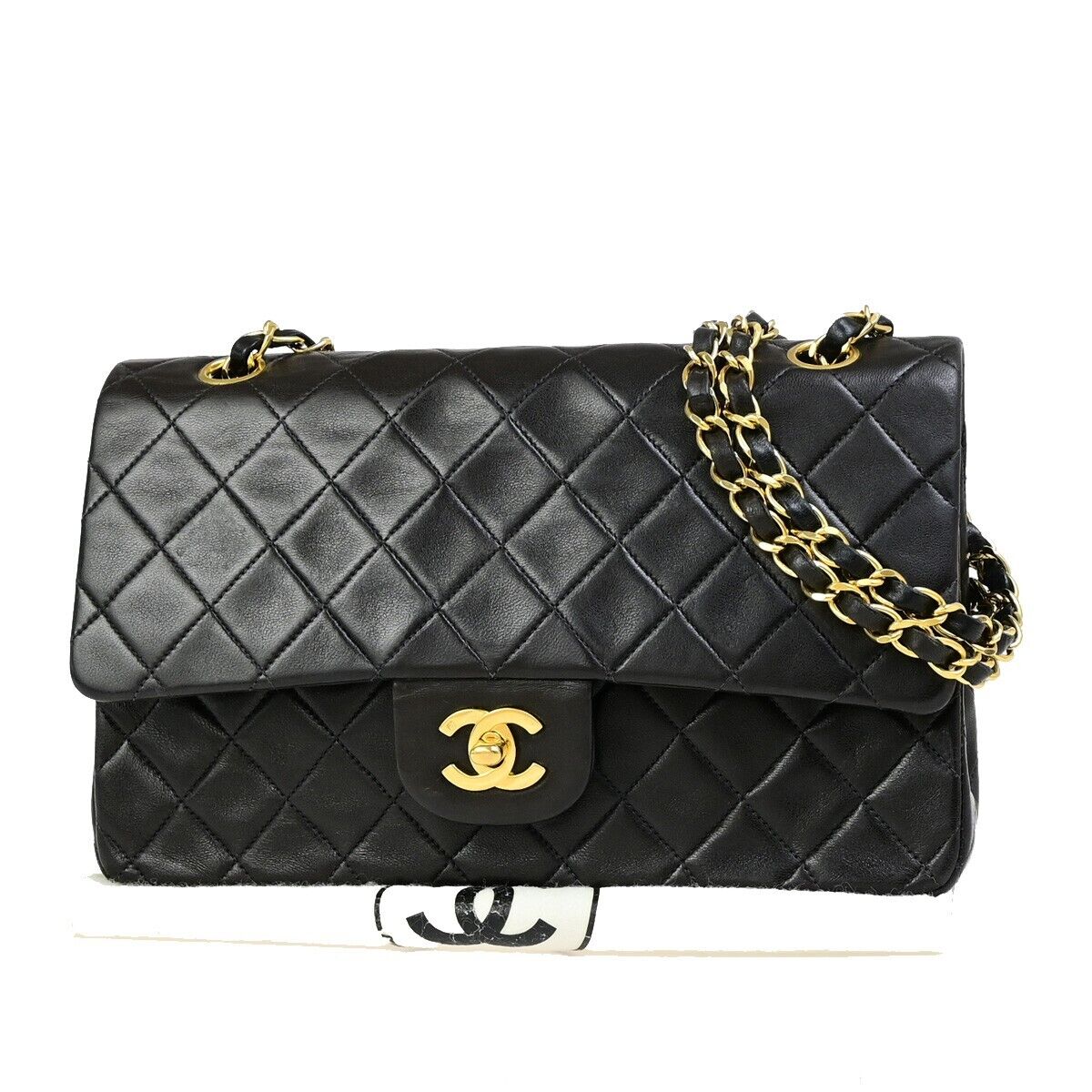 CHANEL CC Matelasse 25 Double Flap Chain Shoulder Bag Leather Black GHW 846RK718