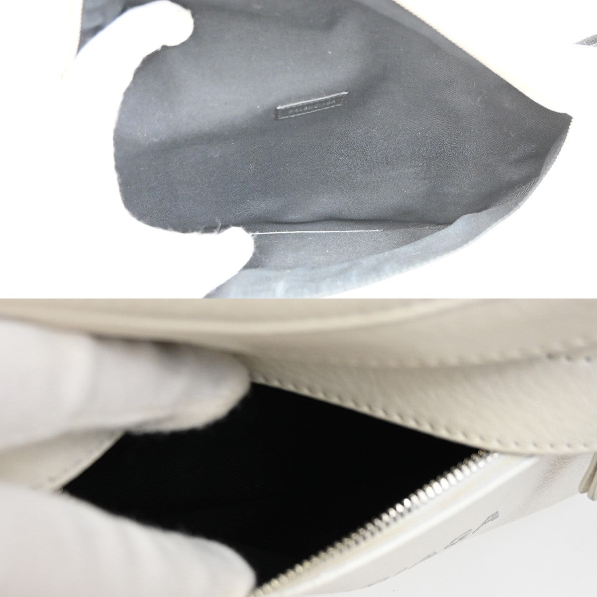 BALENCIAGA Logo Everyday Belt Body Bag Leather White Black SHW Italy 87KC637