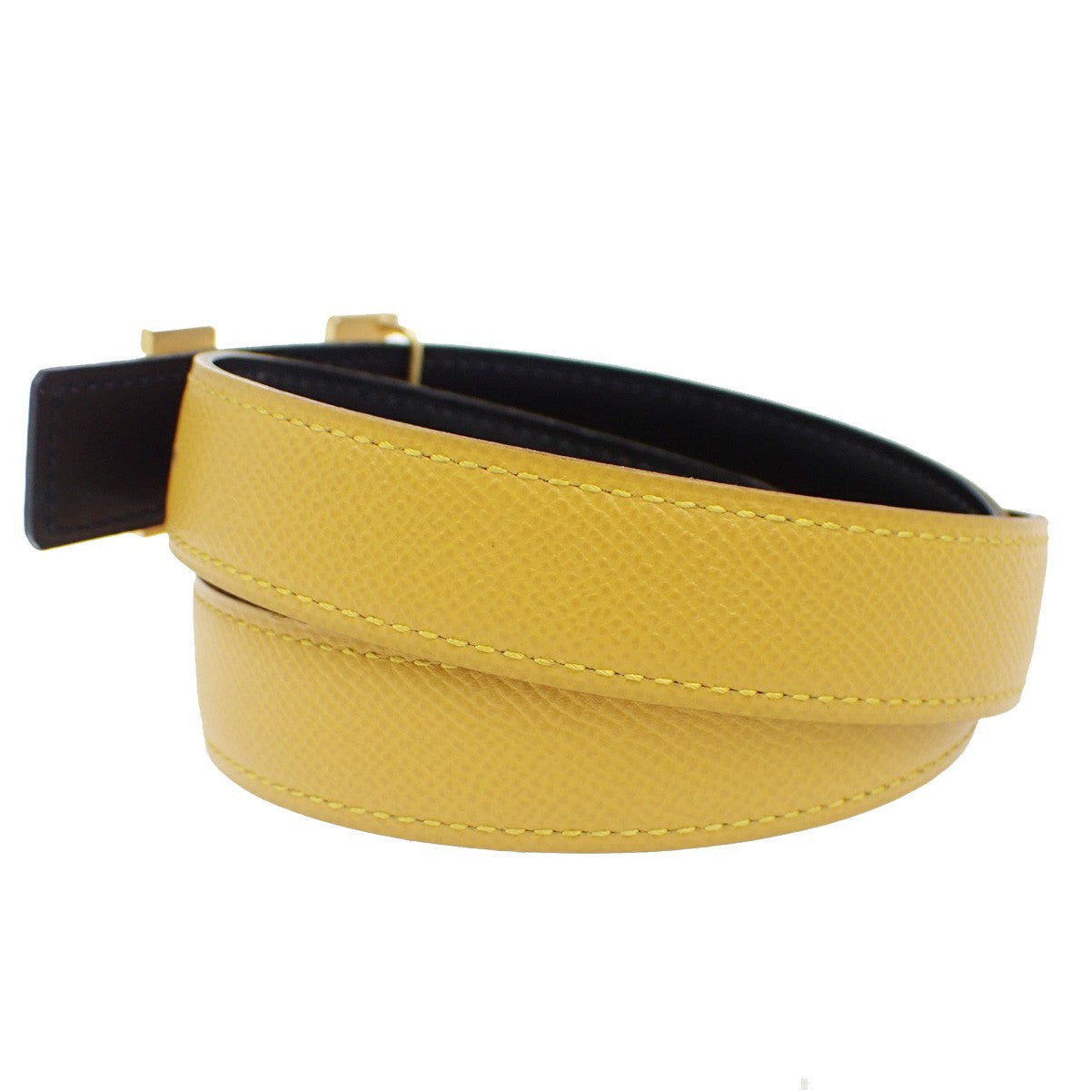 HERMES Logo Constance H Buckle Belt Size 65 Leather Yellow Black France 34RL638