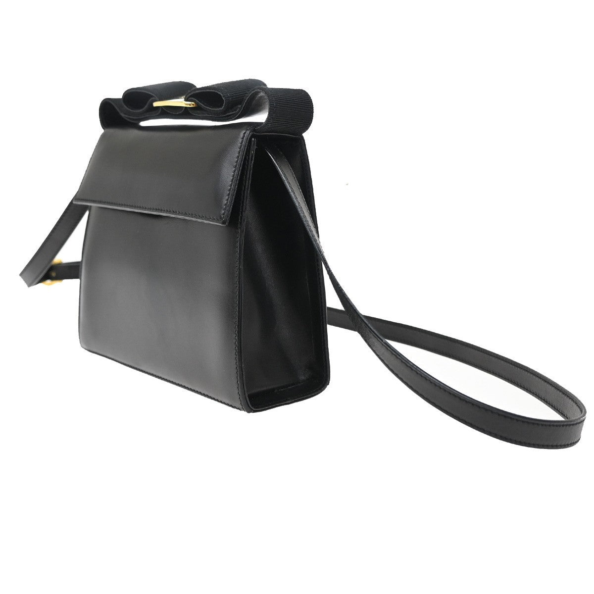 SALVATORE FERRAGAMO Logo Vara 2Way Hand Bag Canvas Leather Black GHW 85YH821