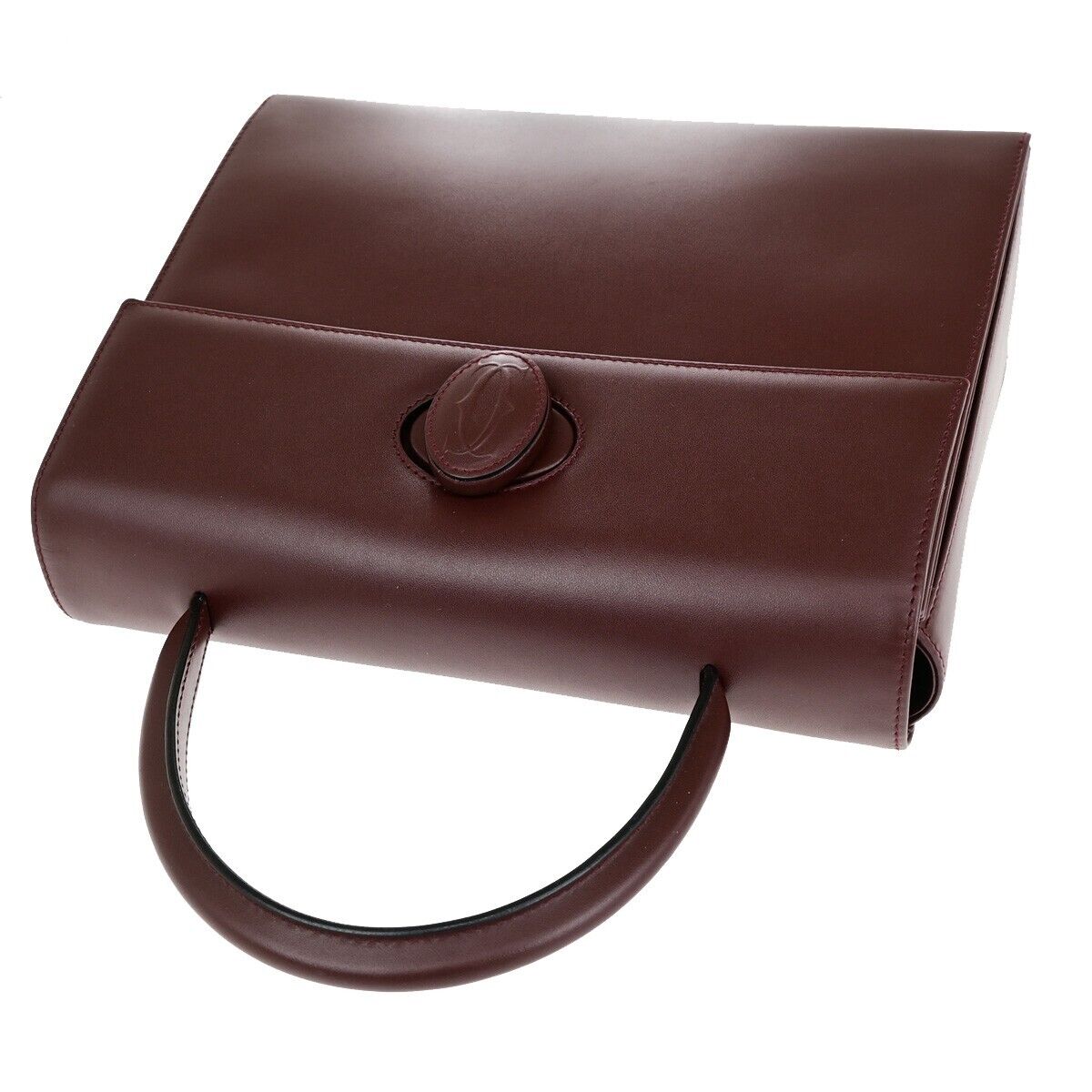 CARTIER 2C Logos Hand Bag Leather Burgundy Gold-Plated Made In Italy 76RK751