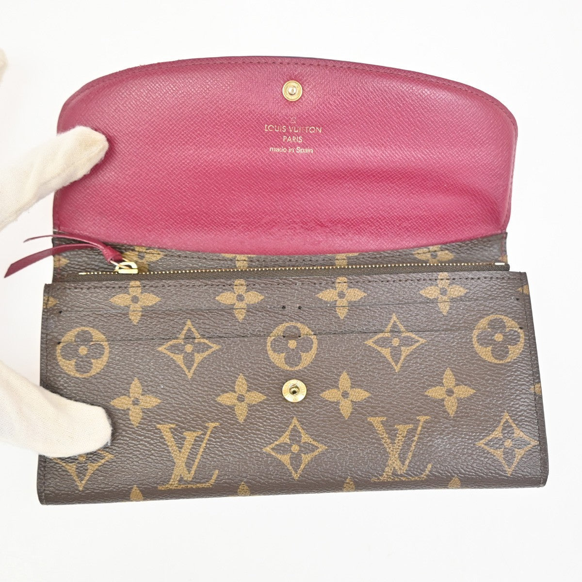 LOUIS VUITTON Emilie Long Wallet Monogram Leather Brown GHW Spain M60697 01KC903