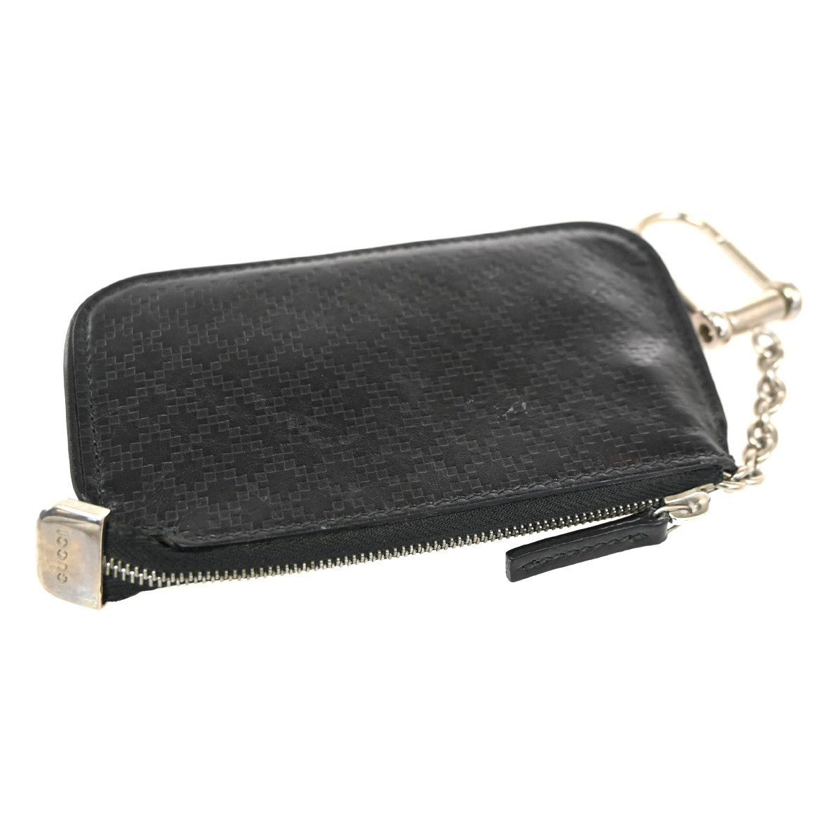 GUCCI Logo Diamante Compact Coin Wallet Leather Black 01TA568