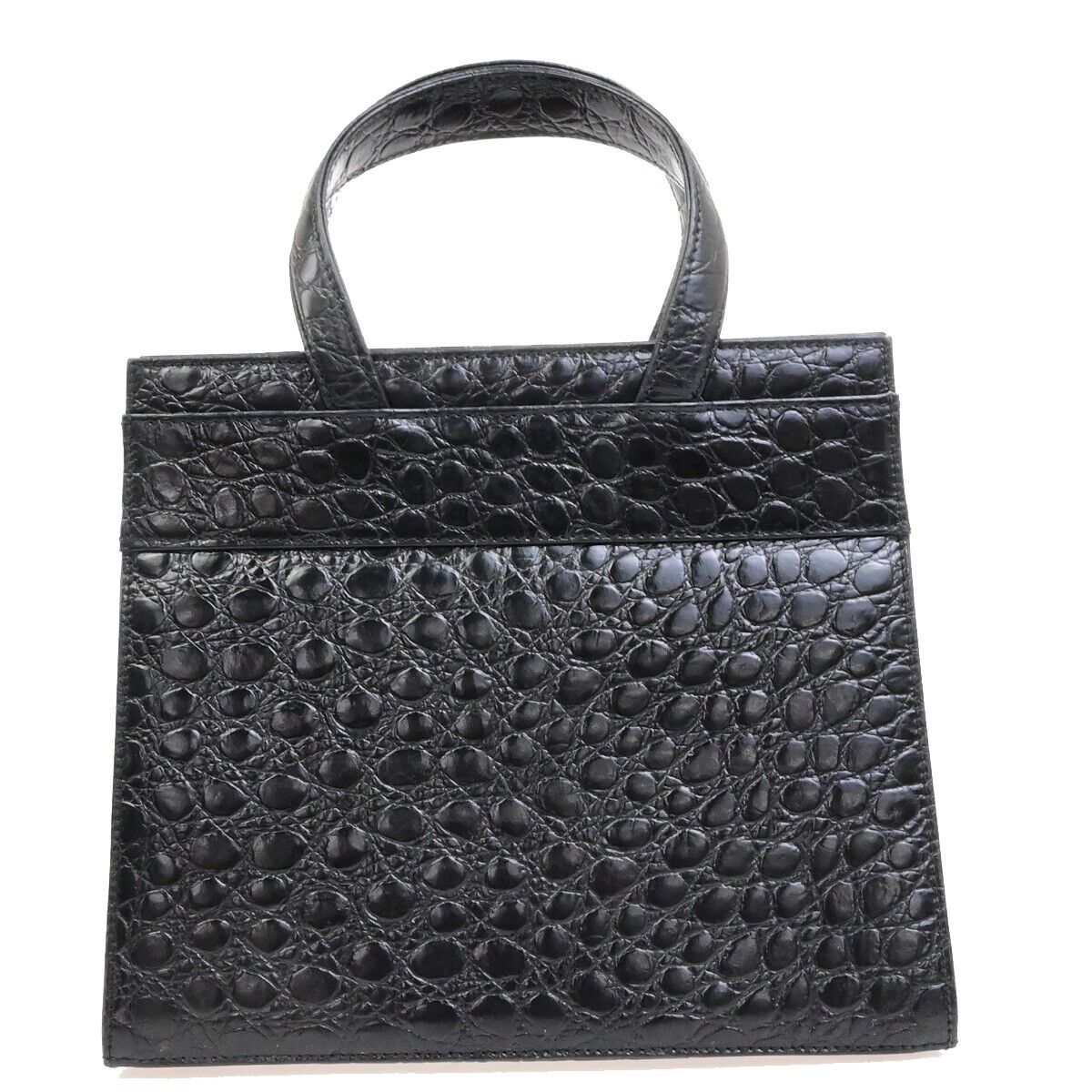 SALVATORE FERRAGAMO Logo Vara Hand Bag Embossing Leather Black Gold 32FA281