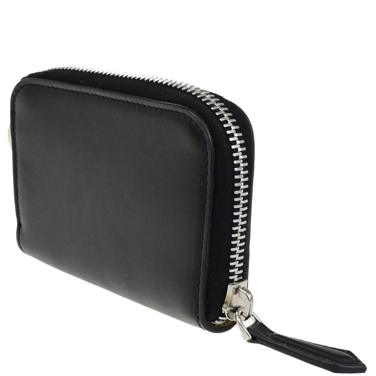 FENDI Logo Coin Case Wallet Purse Leather Black Yellow Silver Italy 36RK788