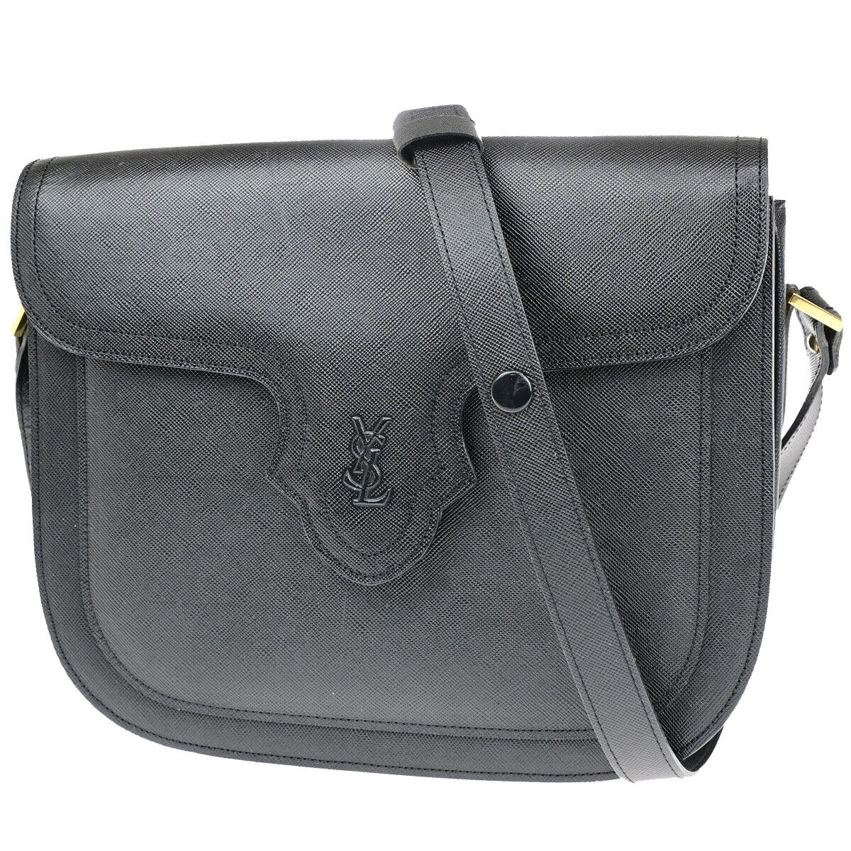 YVES SAINT LAURENT YSL Logo Shoulder Bag Leather Black GHW 83YG375