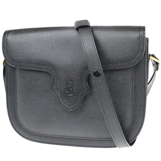 YVES SAINT LAURENT YSL Logo Shoulder Bag Leather Black GHW 83YG375