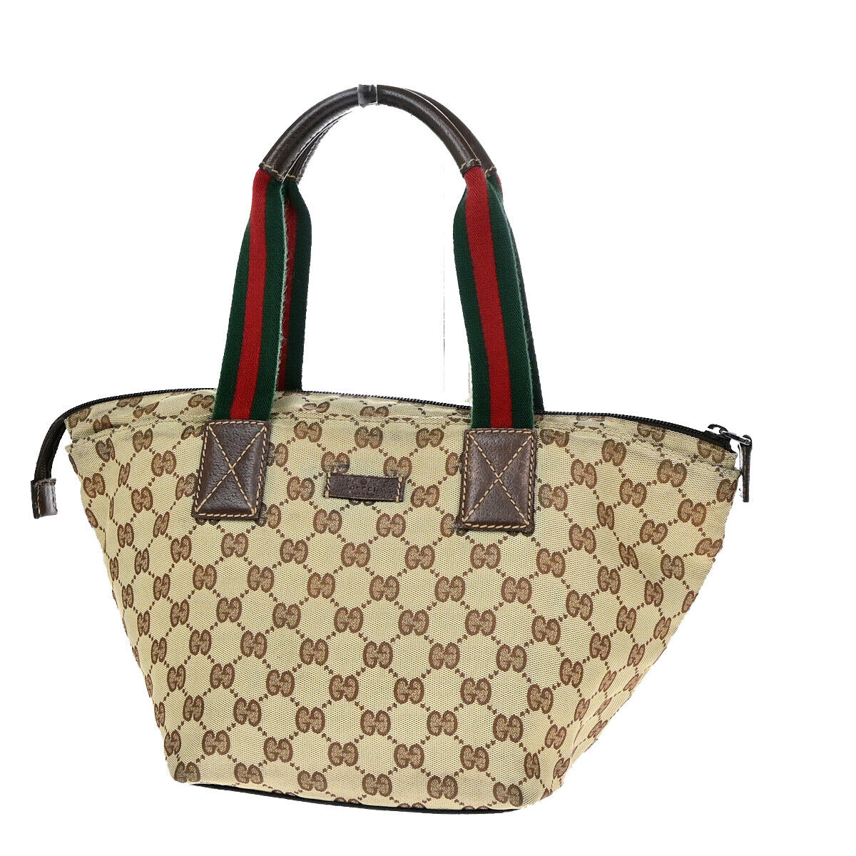 GUCCI Logo Sherry GG Pattern Hand Bag Canvas Leather Brown Italy 30YF012