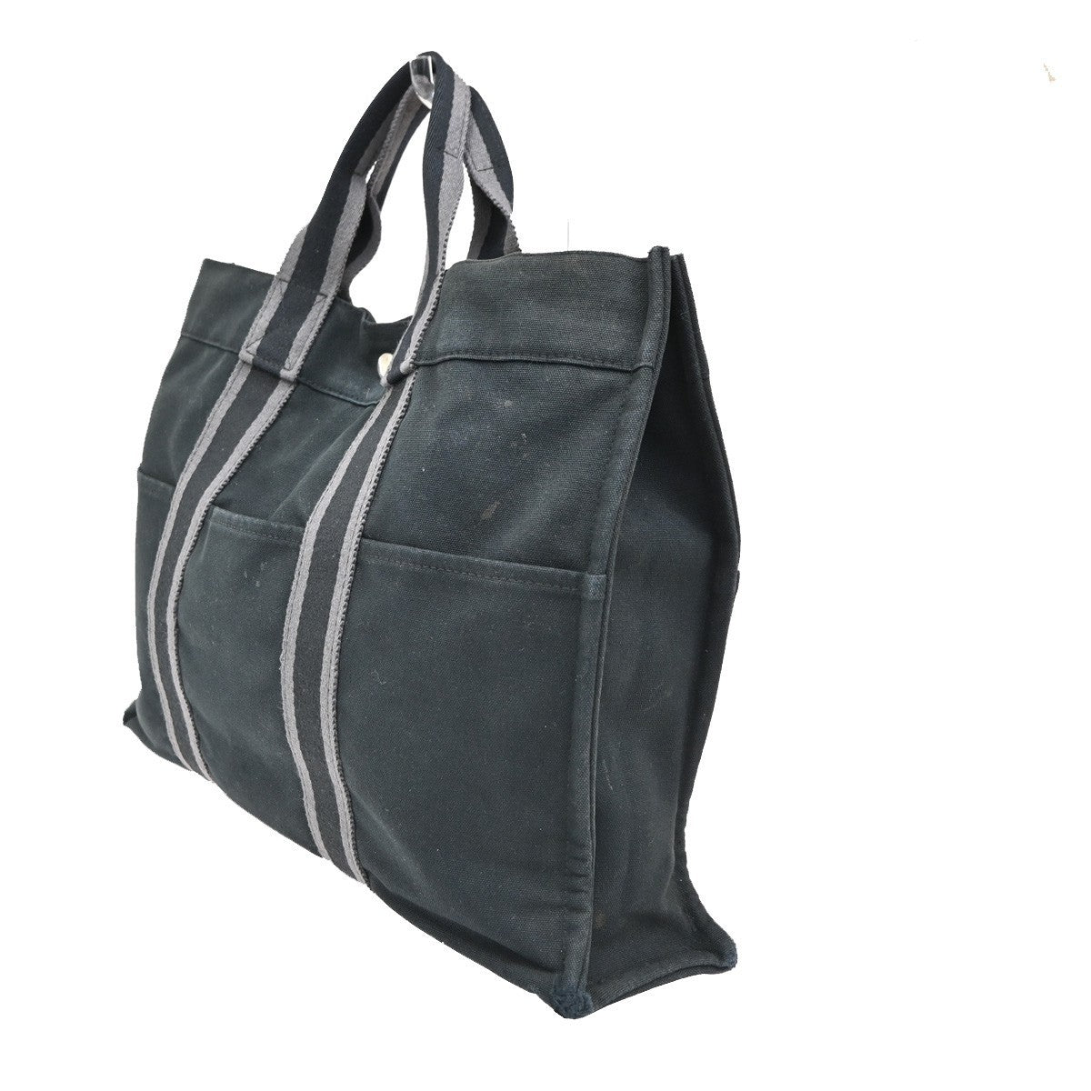 HERMES Logo Fourre Tout MM Hand Tote Bag 100% Cotton Black SHW France 07KC313