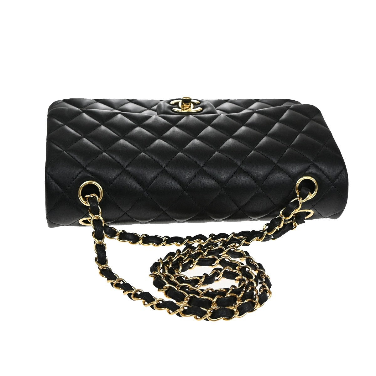 CHANEL CC Matelasse 25 Double Flap Chain Shoulder Bag Leather Black GHW 535LC540