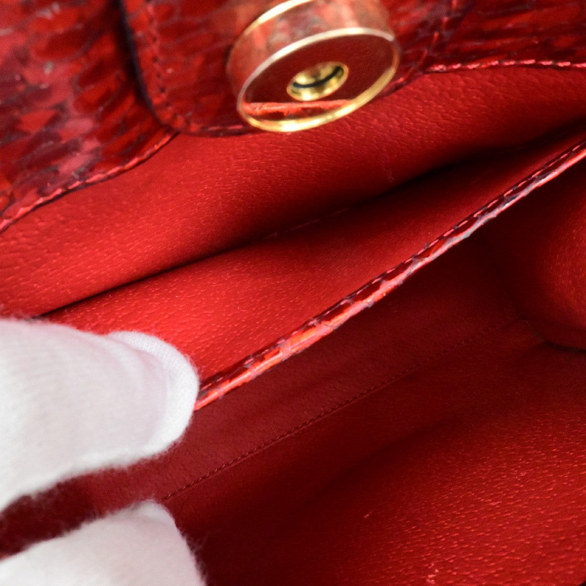 CELINE Logo Shoulder Bag Exotic Leather Red GHW Italy 65YH034
