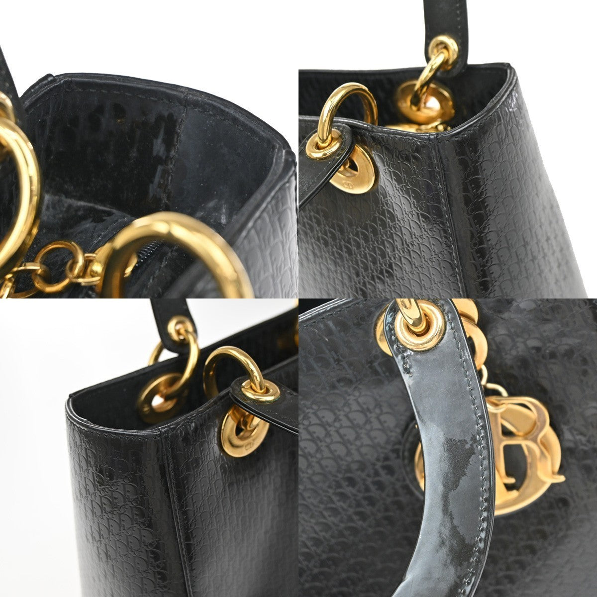 CHRISTIAN DIOR Logo Lady Trotter Hand Bag Patent Leather BK GHW Italy 603YJ239
