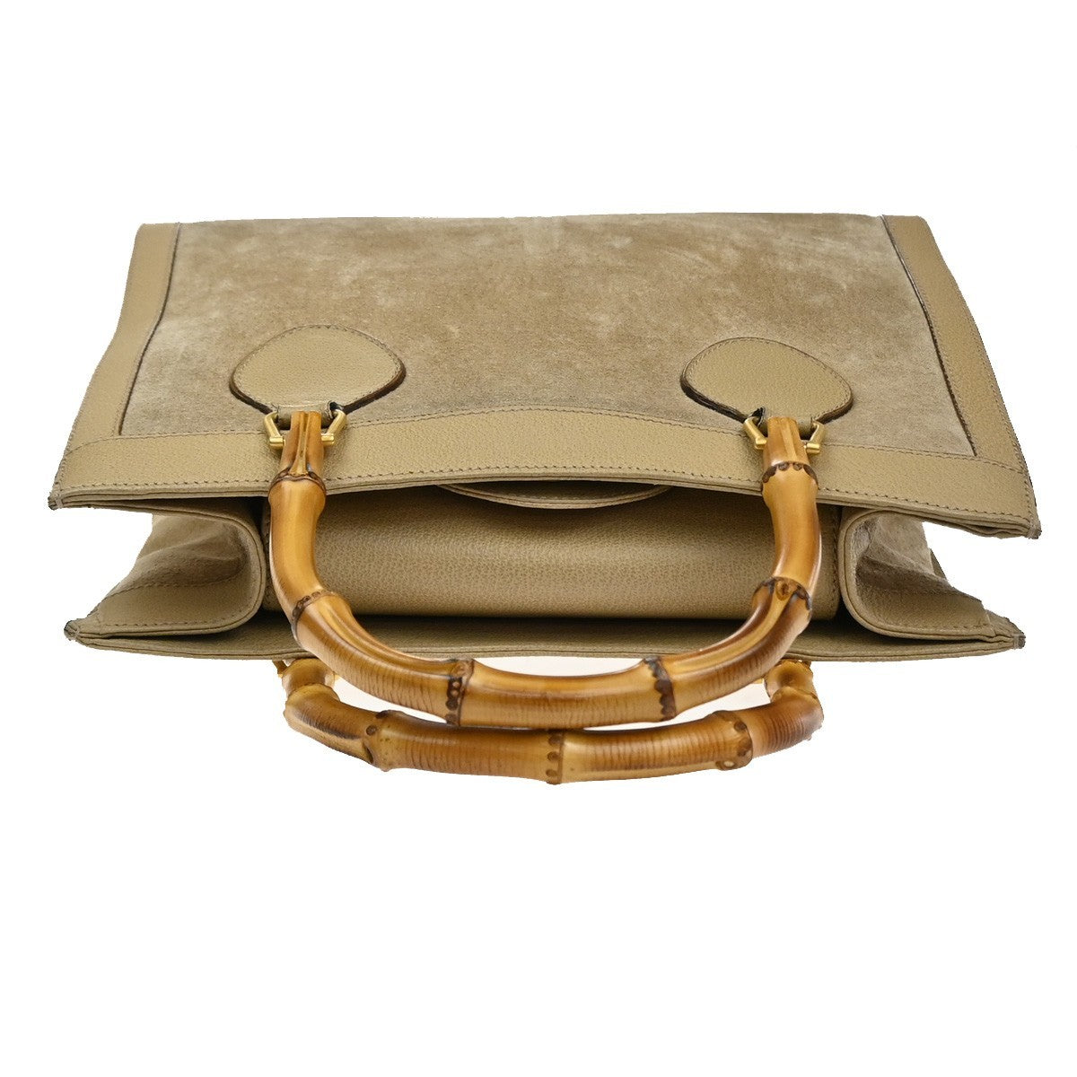 GUCCI Logo Bamboo Handle Tote Hand Bag Suede Leather Beige GHW Italy 38MA593