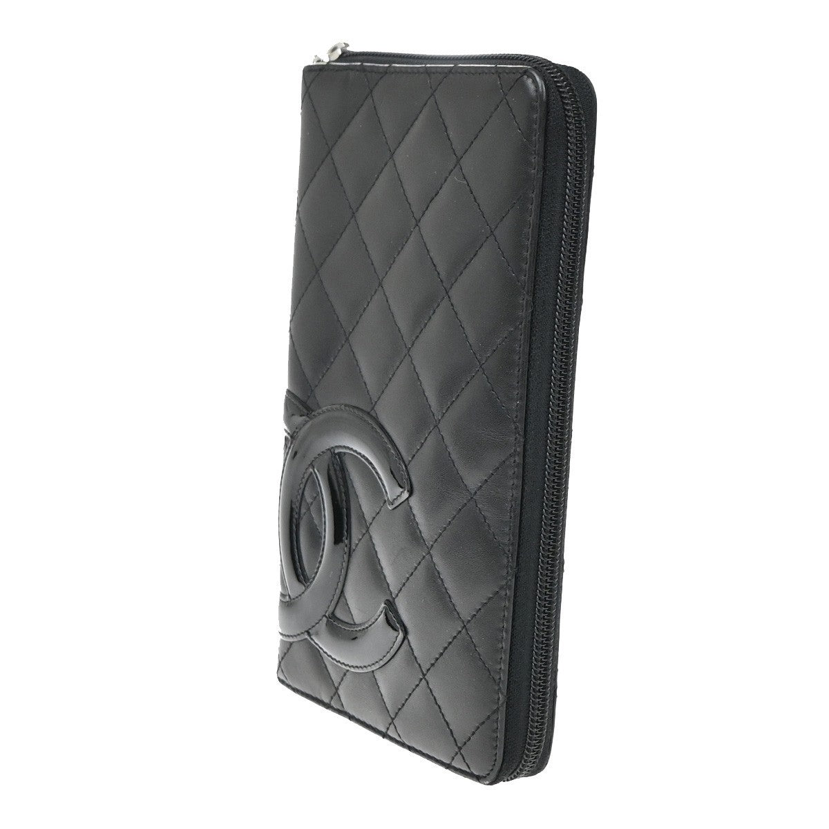 CHANEL CC Logo Cambon Long Bifold Wallet Patent Leather Black Pink Italy 16RF779