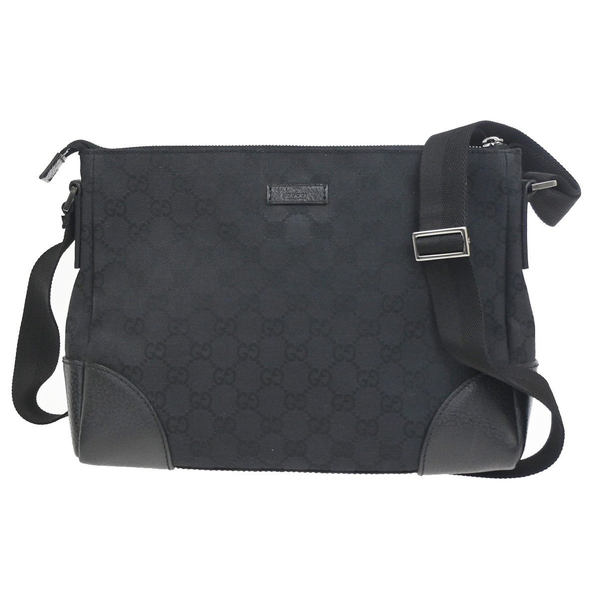 GUCCI Logo GG Pattern Cross Body Shoulder Bag Canvas Leather Black Italy 35RL902