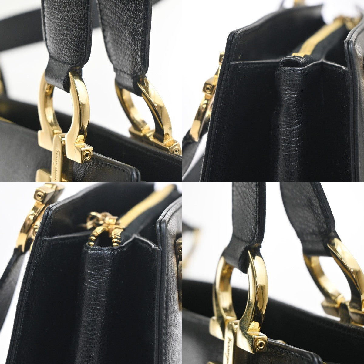 SALVATORE FERRAGAMO Logo Gancini Shoulder Hand Bag Leather GHW Black 35KC837
