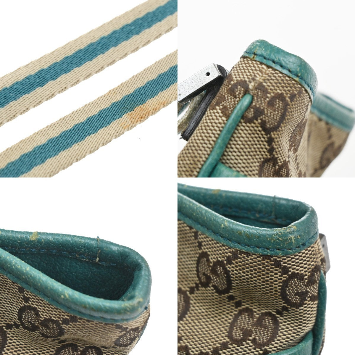 GUCCI GG Pattern Sherry Shoulder Bag Canvas Leather Beige Green Italy 64MA586