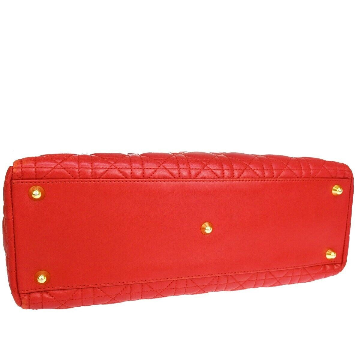 CHRISTIAN DIOR Lady Cannage 2Way Shoulder Hand Tote Bag Leather Red GHW 675RJ337