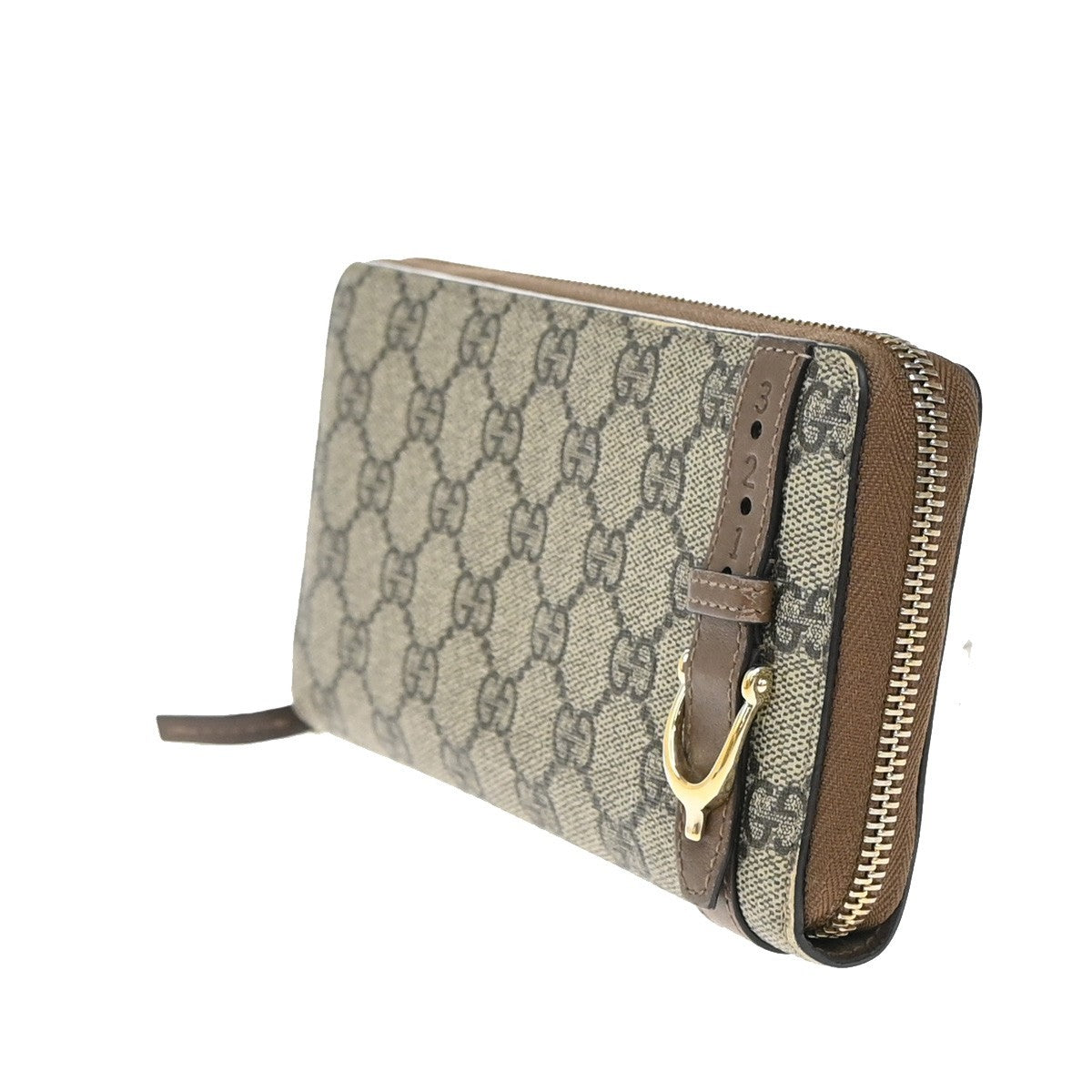 GUCCI Logo Niece GG Pattern Zip Around Long Wallet Supreme Leather Brown 69EF795