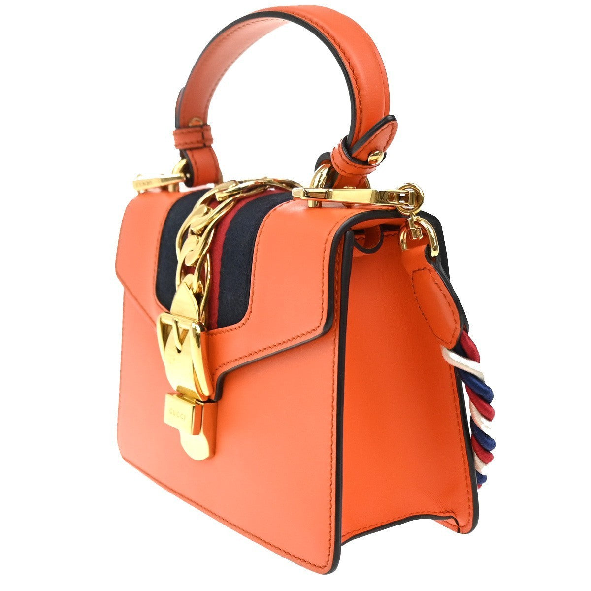 GUCCI Sylvie Sherry Line 2way Shoulder Hand Bag Leather Orange GHW Italy 98MA189