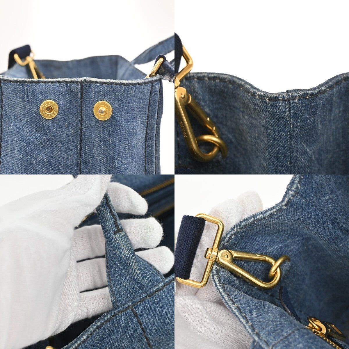 PRADA Logo Canapa 2Way Shoulder Hand Tote Bag Denim Leather Blue GHW 84EE247