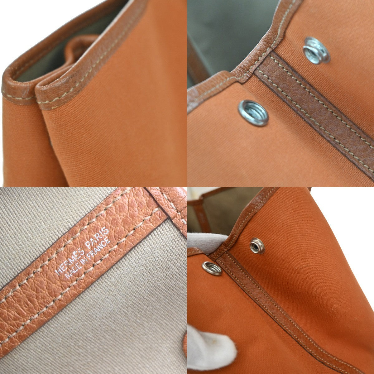 HERMES Garden Party PM Hand Bag Toile Officier Canvas Leather Orange 57PR184