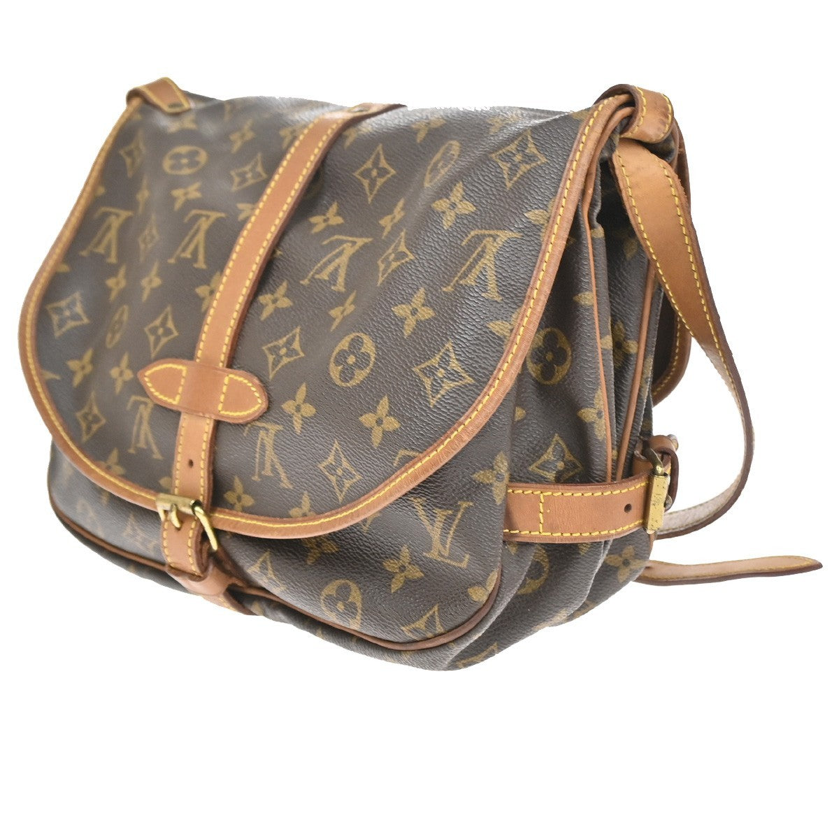 LOUIS VUITTON Logo Saumur 30 Shoulder Bag Monogram Leather Brown M42256 73CA867