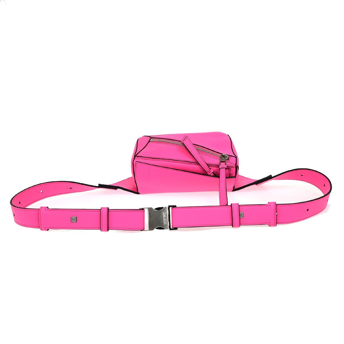 LOEWE Logo Puzzle Mini Body Shoulder Bag Leather Neon Pink SHW Spain 684RQ079