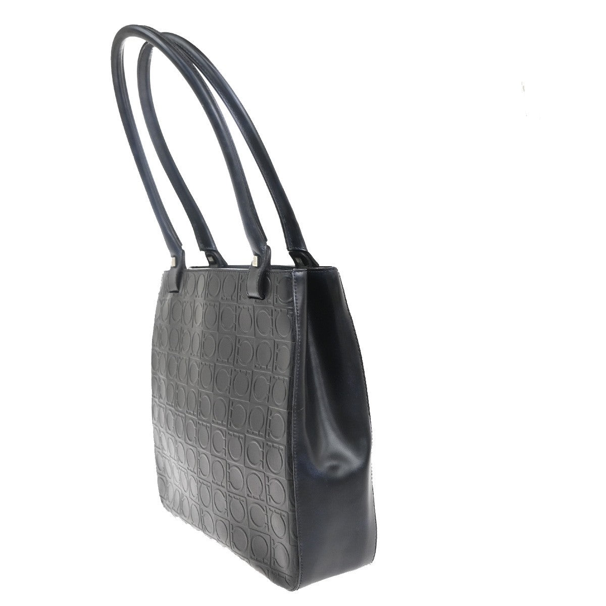 SALVATORE FERRAGAMO Gancini Hand Bag Embodding Leather Black Italy 67EF943