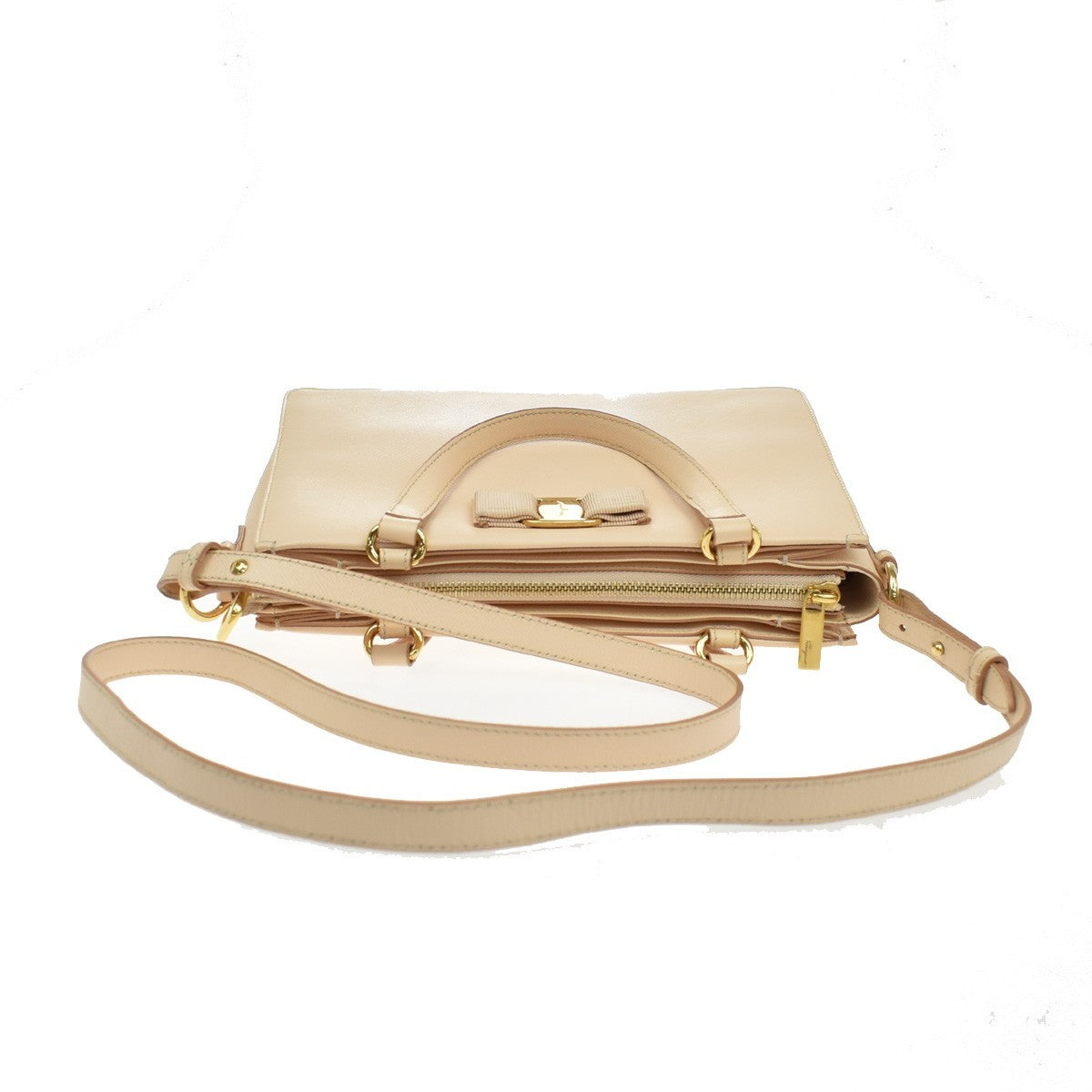 SALVATORE FERRAGAMO Logo Vara 2Way Shoulder Hand Bag Leather Pink Italy 69KB143