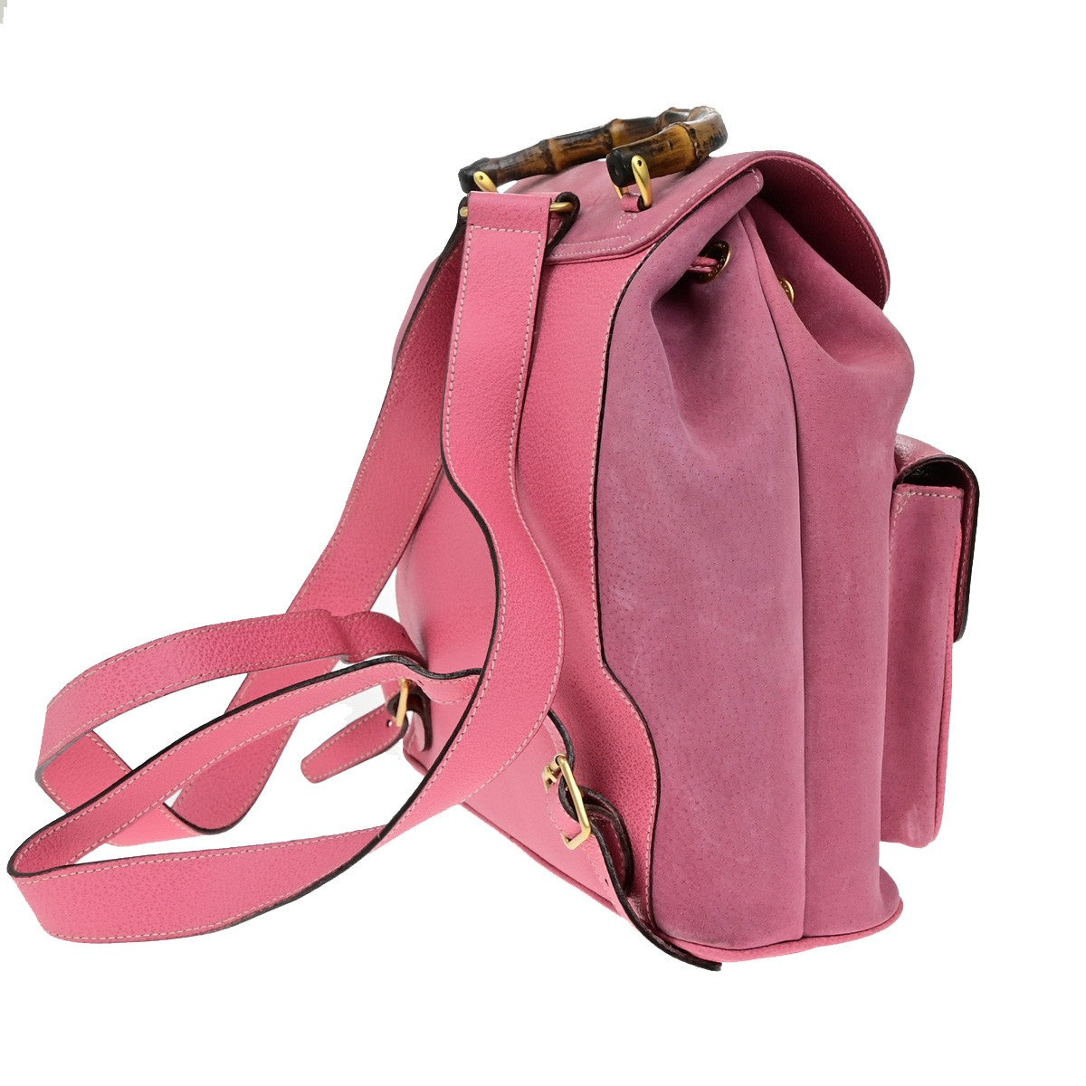 GUCCI Logo Bamboo Drawstring Backpack Bag Suede Leather Pink GHW Italy 35YH129