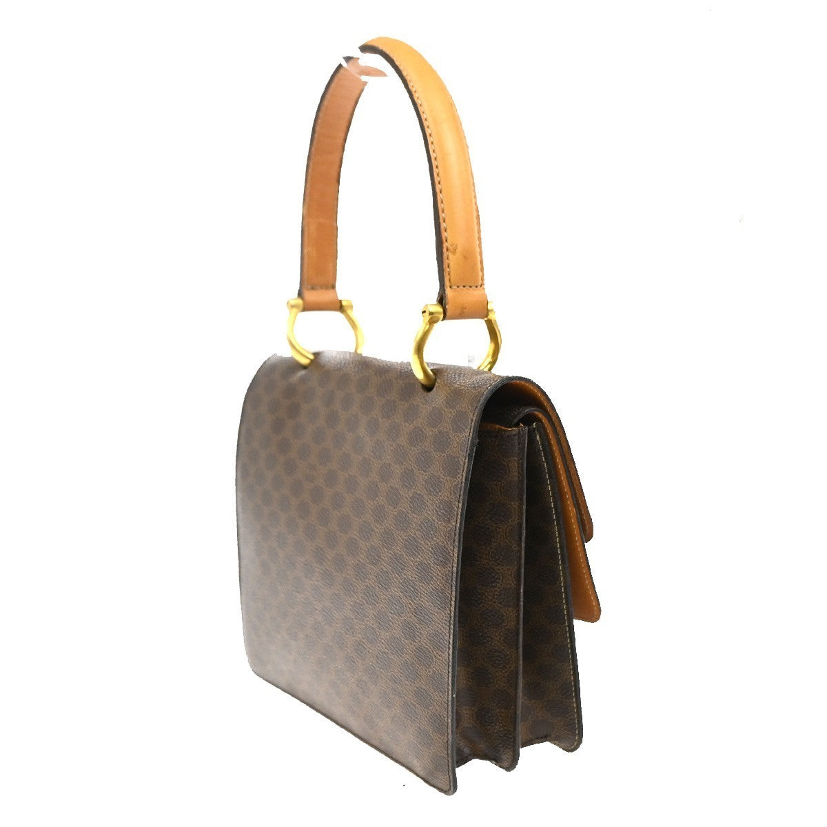CELINE Logo Macadam Double flap Hand Bag PVC Leather Brown GHW Italy 34MA096